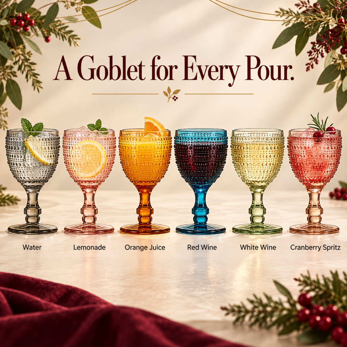 Tonal Hobnail Goblet, Stemmed Wine Glassware, Set of 6
