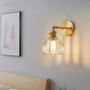 Vintage Brass Tulip Glass Wall Sconce 1-Light Classic Wall Light