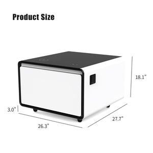 Modern Smart Side Table With Built-In Fridge, Wireless Charging, Temperature Control, Power Socket, USB Ports, Outlet Protection, Induction Light