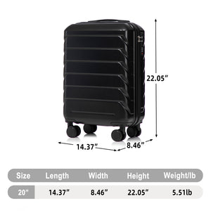 20 Inch ABS Hard Shell Travel Checked Luggage - Black