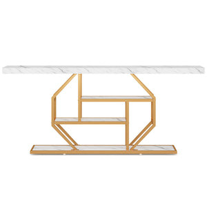 Extra Long Console Table With 4 Tier Storage For Living Hallway - White / Gold