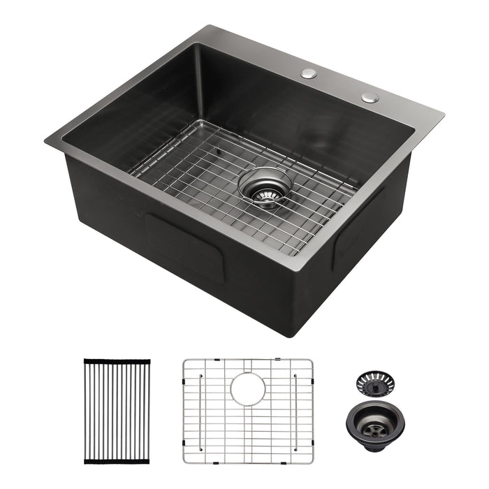 Topmount Kitchen Sink 16 Gauge Single Bowl with Nano Finish - Black