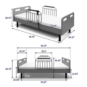 Electric Adjustable Hospital Bed For Home Use With Wired Remote Control, Memory Foam Mattress - Gray / White
