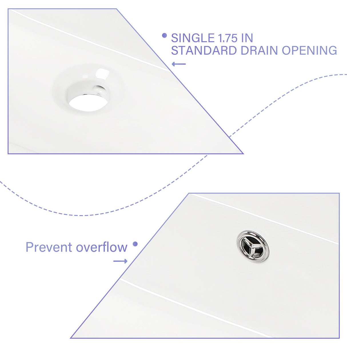 Modern Ceramic Rectangular Wall Mounted Bathroom Sink With Faucet Hole & Overflow