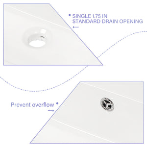 Modern Ceramic Rectangular Wall Mounted Bathroom Sink With Faucet Hole & Overflow