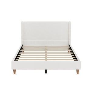 Upholstered Modern Platform Bed With Wingback Headboard