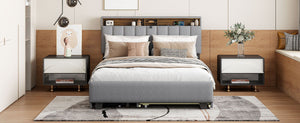 Upholstered Platform Bed With Storage Headboard, Trundle & 2 Drawers And A Set Of Sockets & USB Ports