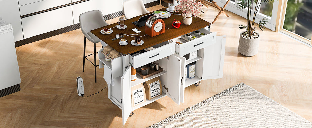 K&K 53.5'' Farmhouse Kitchen Island with Power Outlet