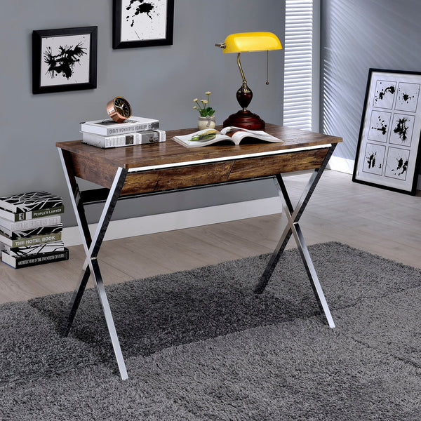 Callers - Weathered Writing Desk - Chrome / Oak - Best Buy Furniture