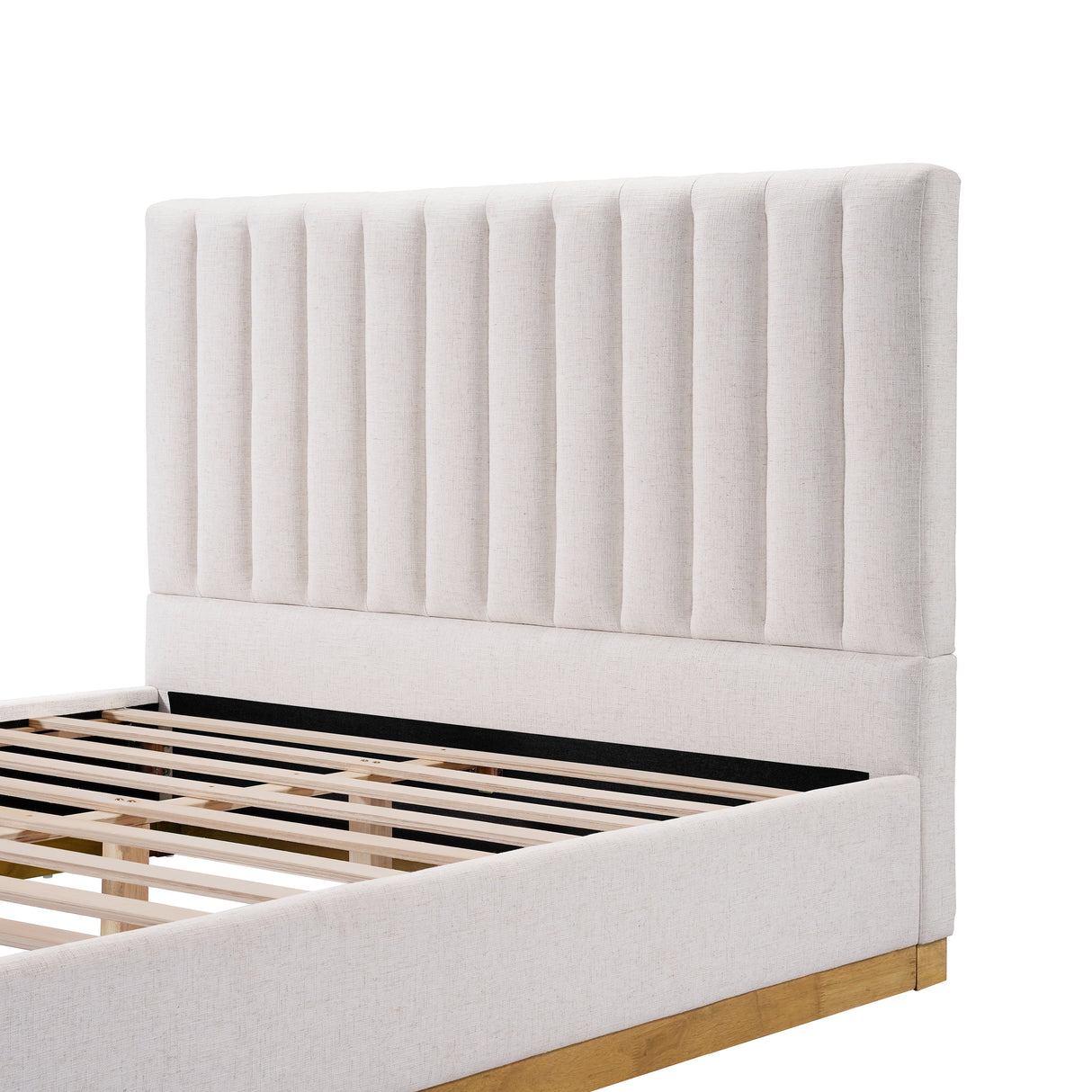Queen Size Bed Frame With Linen Upholstery
