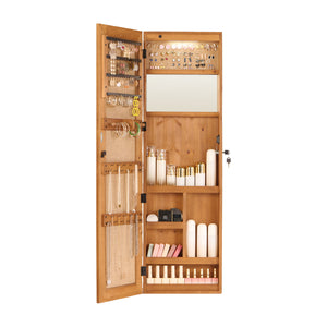 Jewelry Armoire Organizer With Full Length Mirror, Wall Mounted Lockable Cabinet With LED Light