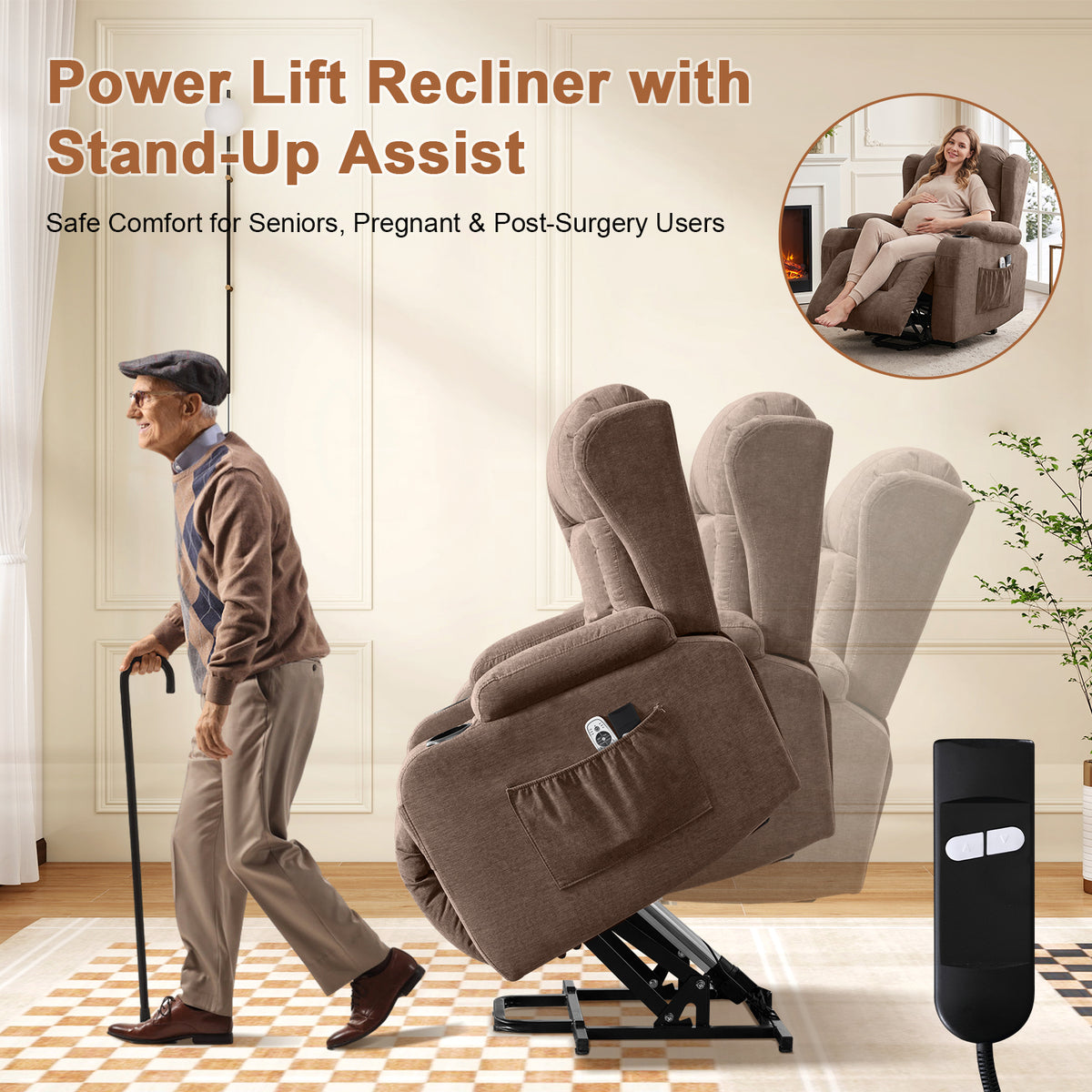 Power Lift Recliner Chair with Massage and Heat - Cotton