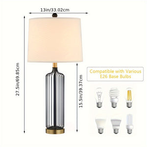 28-Inch Cage Table Lamp Set of 2, Black Metal with 3-Way Dimmable
