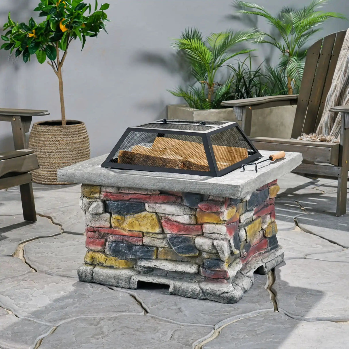 Outdoor Wood Bruning Magnesium Oxide Fire Pit With Lid - Best Buy Furniture