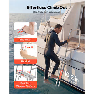 Flip-Up Dock Ladder, 4-Step, Heavy-Duty Aluminum Alloy Pontoon Boat Swim Ladder