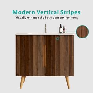 Etna 36-Inch Bathroom Vanity with Ceramic Sink, Walnut Striped
