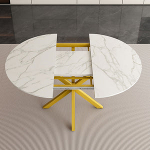 Round Dining Table With Extendable Blades, X Base