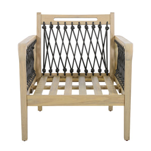 Outdoor Acacia Wood Club Chair with Handwoven Rope, Light Teak Finish