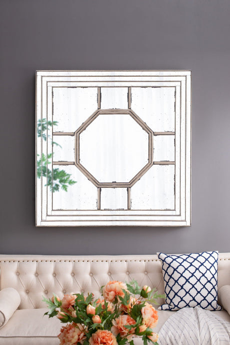 Antique Style Decorative Square Wall Mirror with Mirrored Frame