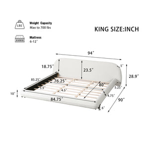 King Size Bed Frame with Boucle Fabric and Thick Headboard