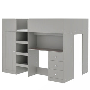 Loft Bed With Built In Wardrobe, Desk, Shelves, And Drawers