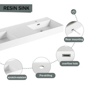 Contemporary Wall Mounted Bathroom Vanity With Dual Resin Sink And Soft Close Drawer