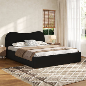 Queen Size Upholstered Platform Bed with Wooden Slats
