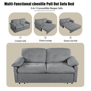 Convertible Pull Out Sofa Bed Queen Size, 3 In 1 With Side Storage