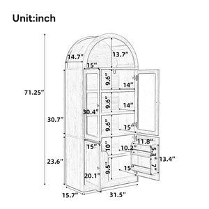 Tall Arched Top Storage Cabinet with Tempered Glass Doors