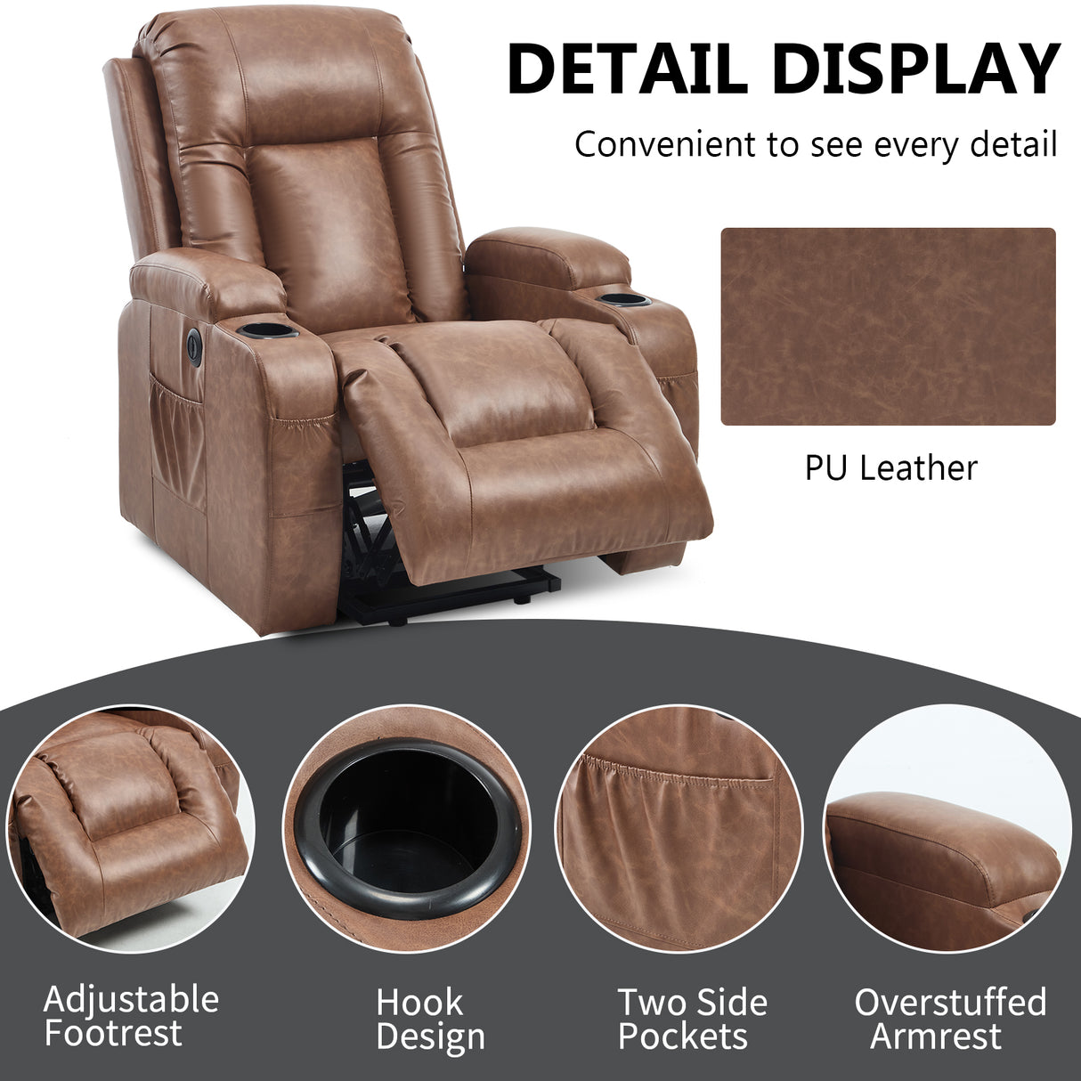 Brown PU Infinite Position Power Lift Recliner Chair