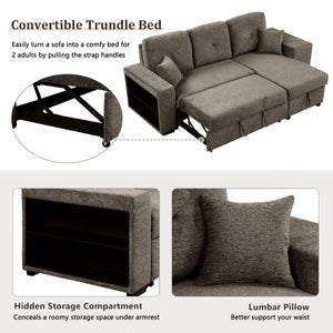 Reversible Sleeper Sectional Sofa Bed With Side Shelf And 2 Stools, Pull-Out L-Shaped Sofa Bed, Corner Sofa-Bed With Storage Chaise Left / Right Hande For Living Room