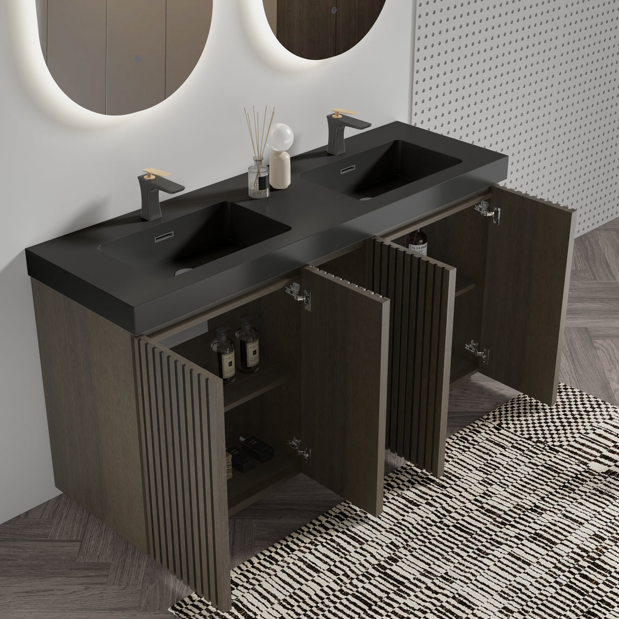 Galan 60" Smoked Oak Bathroom Vanity
