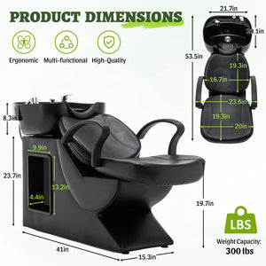Shampoo Bowl and Chair Set for Salon with Ergonomic Neck Rest - Black