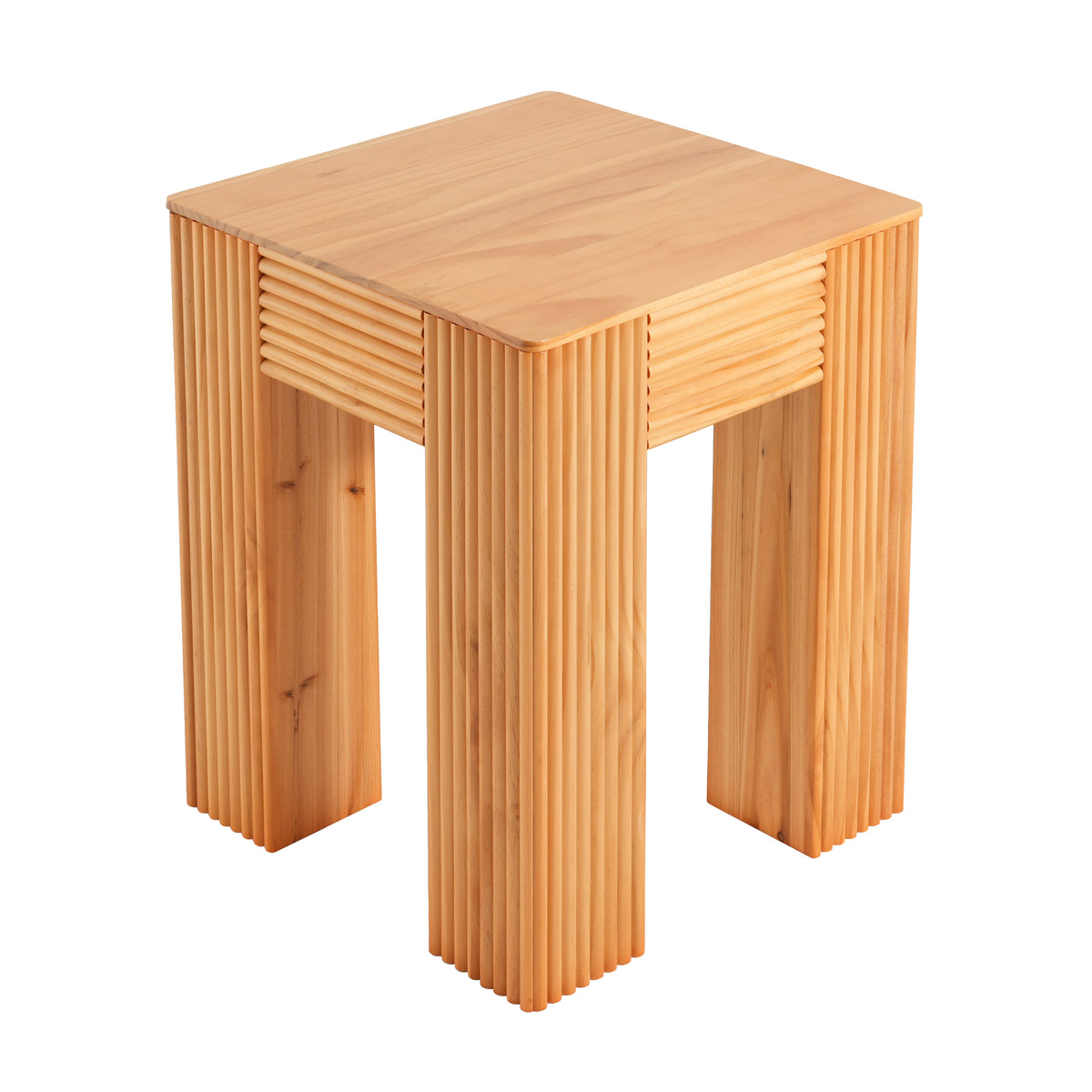 Natural Pine Wood Fluted Side Table with Elephant-Leg Design
