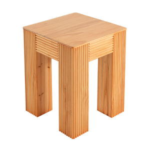 Natural Pine Wood Fluted Side Table with Elephant-Leg Design