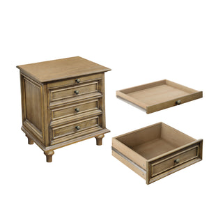 Farmhouse Nightstand with 4 Drawers and Hidden Pull-Out Shelf, Light Brown