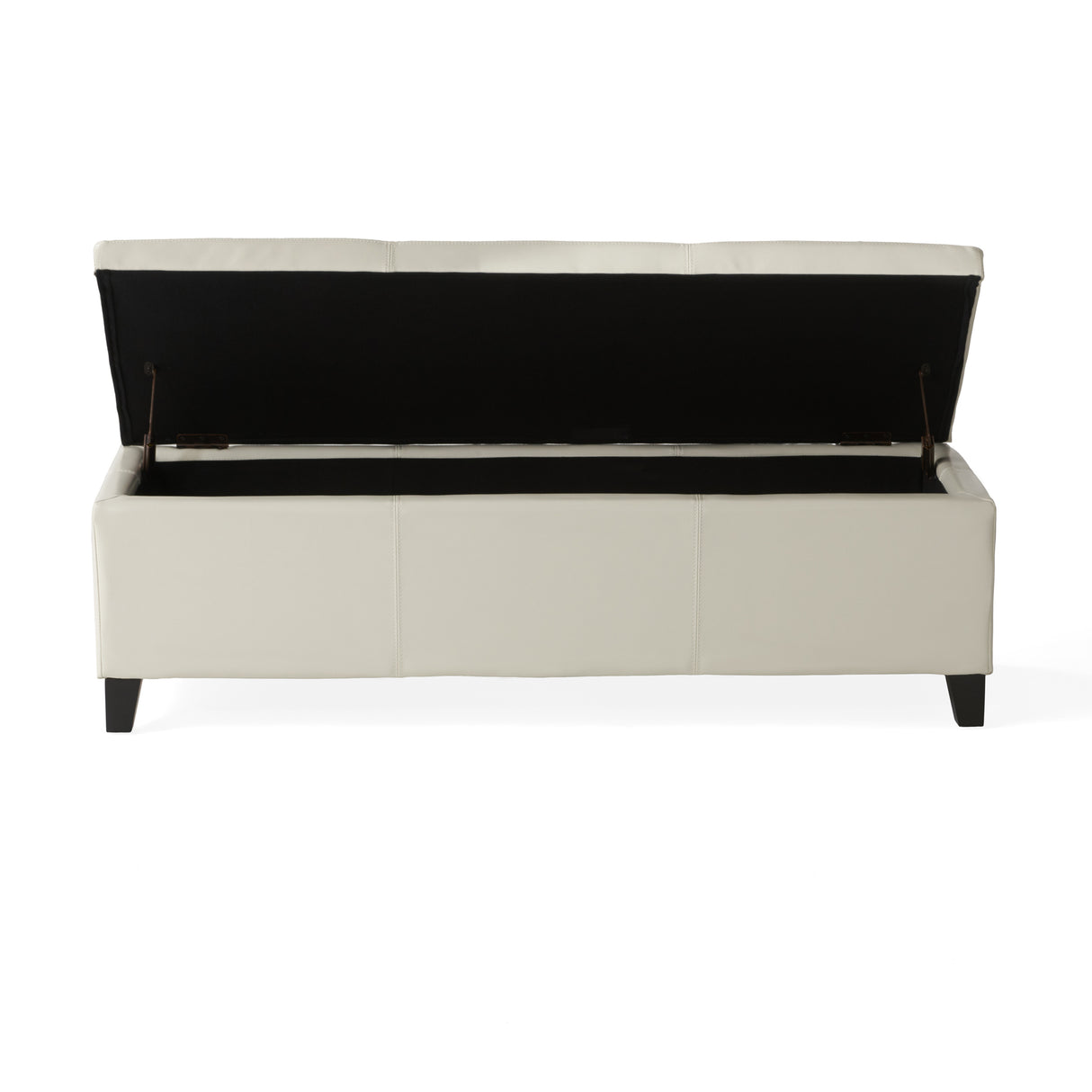 Upholstered PU Leather Storage Ottoman with Solid Wooden Legs