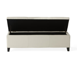 Upholstered PU Leather Storage Ottoman with Solid Wooden Legs