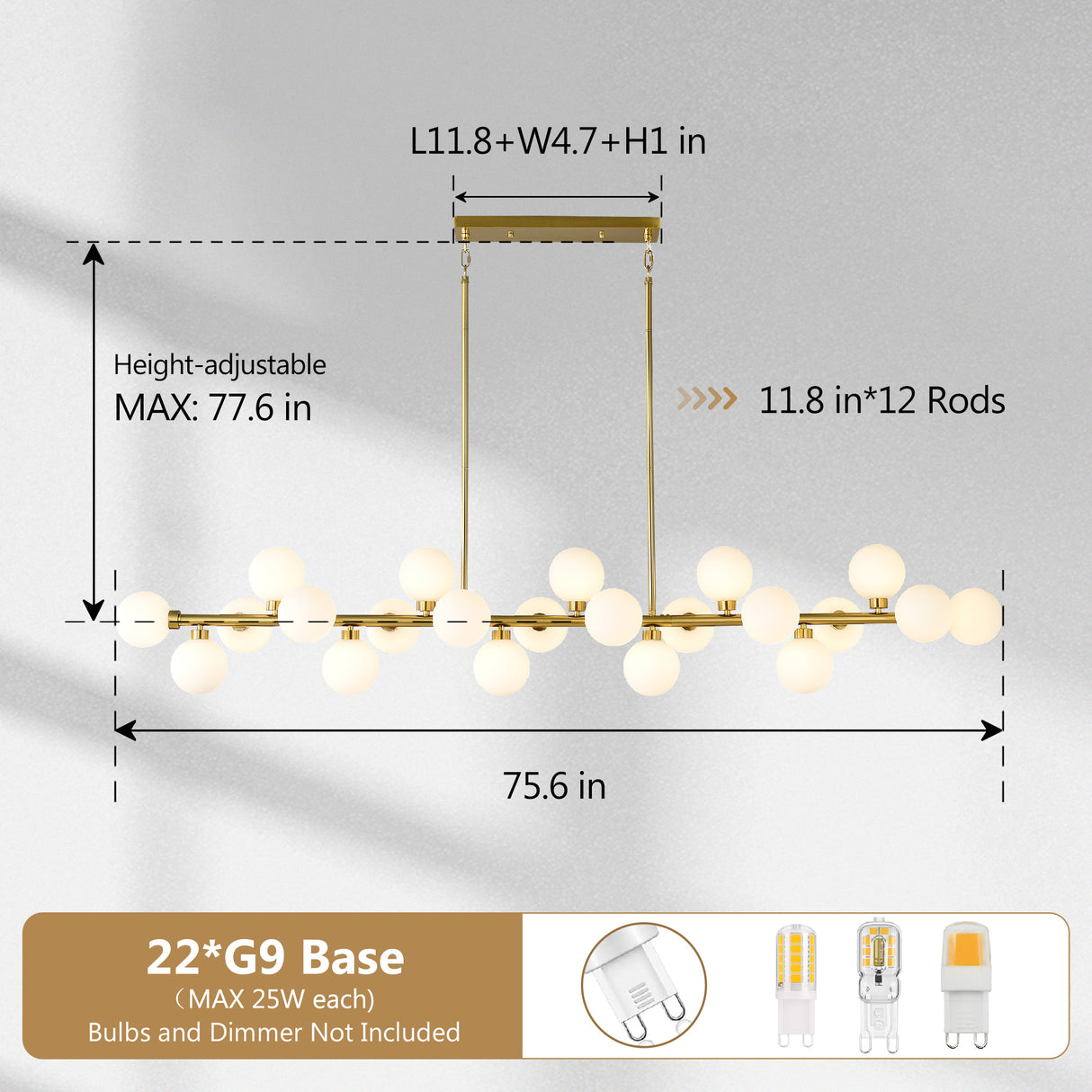 75.6'' Large Pendant Lamp with Opal Glass Shade