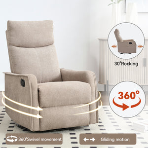 Heat Massage Manual Recliner Chair with Rocker and Swivel in Fabric for Living Room, Khaki