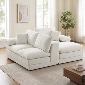 Modular U-Shape Sectional Sofa with Movable Ottoman, Chenille, Beige