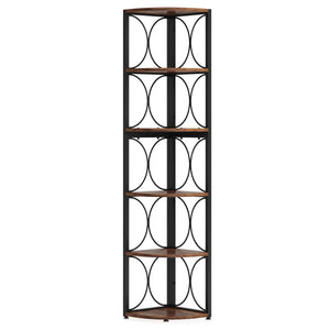 Tall 6 Tier Corner Bookshelf Storage Rack For Living Room - Rustic Brown