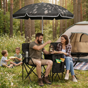 Portable Folding Picnic Chair Set with Umbrella, 2-Person Outdoor Camping Chairs