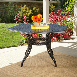 Outdoor Cast Aluminum Dining Table With Lattice Top And Umbrella Hole - Black - Best Buy Furniture