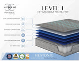 Restonic comfort care 11' hybrid mattress, individual pocketed coil mattress , medium comfort