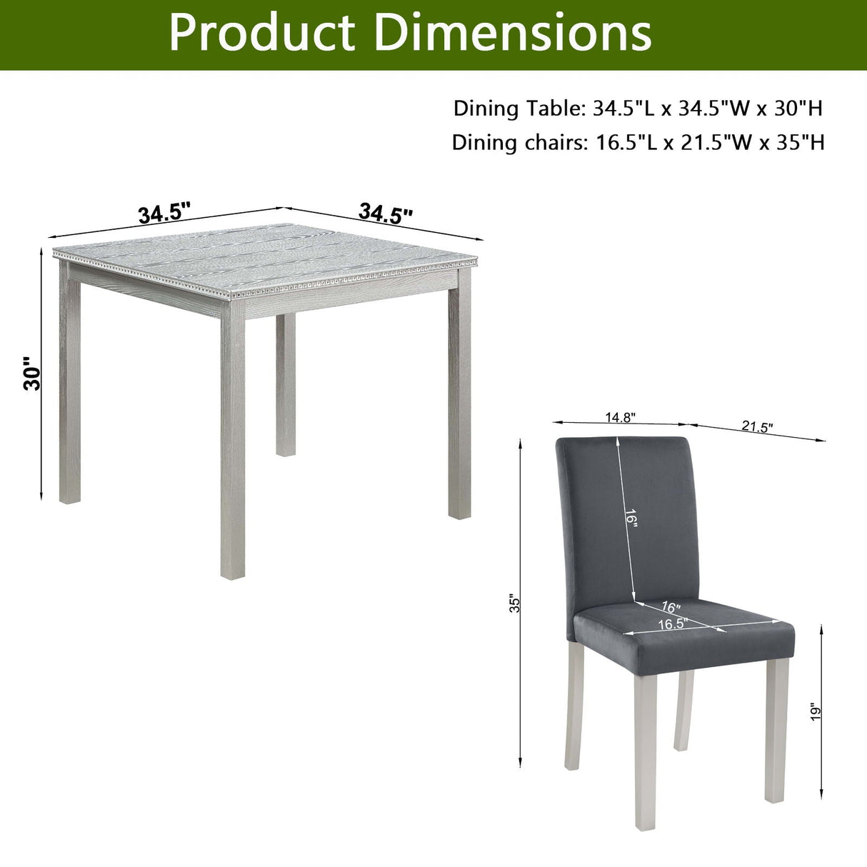5 Pieces Wooden Dining Table Set, Square Table And 4 Upholstered Chairs