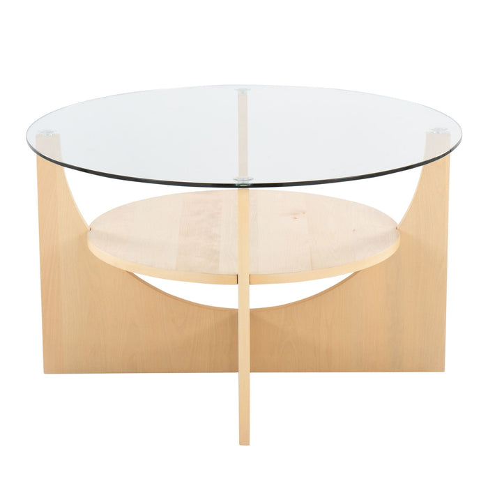 U-Shaped Contemporary Coffee Table with Glass Top - White or Light Brown