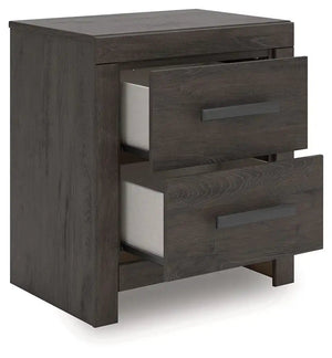 Prendonea - Two Drawer Night Stand - Charcoal - Best Buy Furniture
