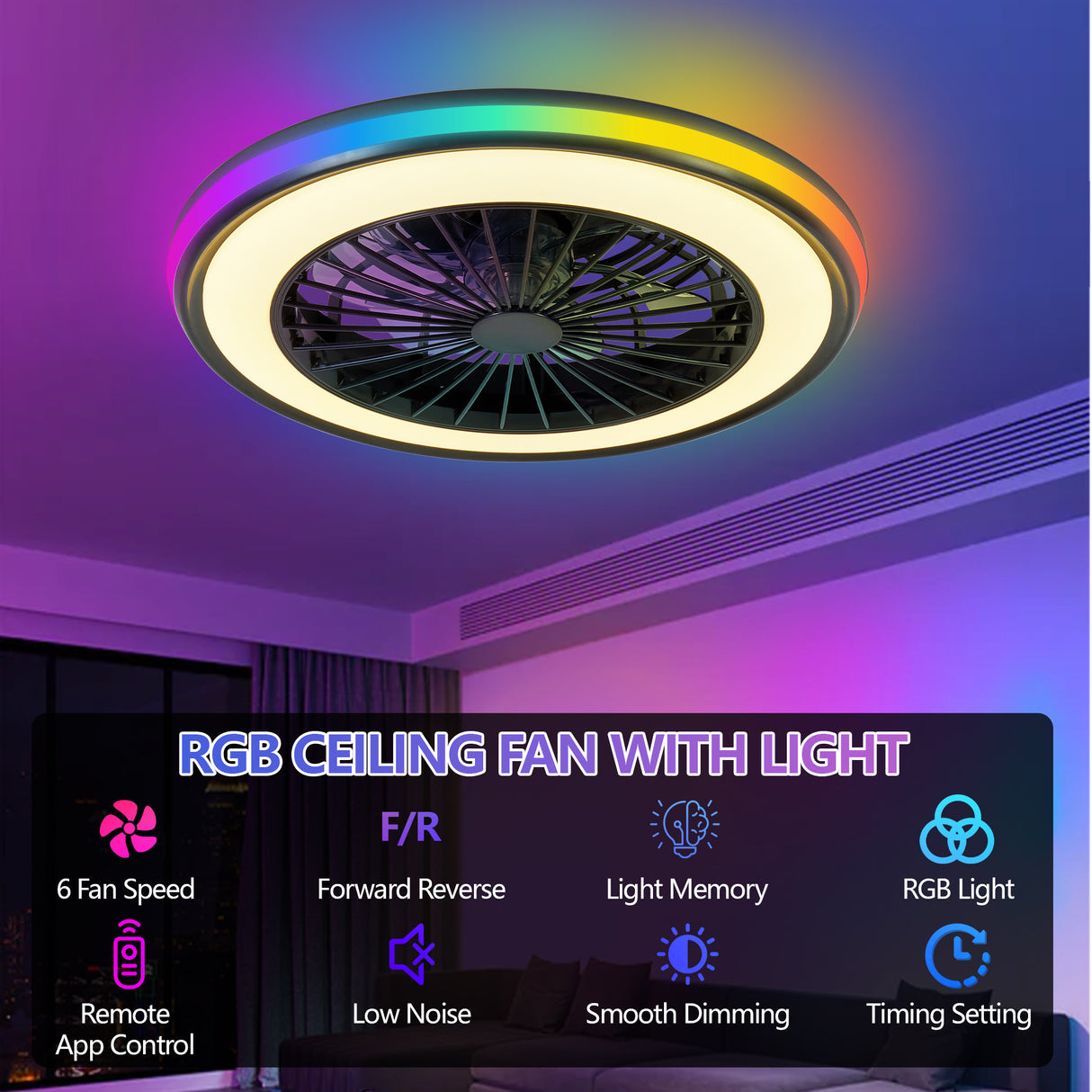 Modern LED Ceiling Fan Light with RGB Colors
