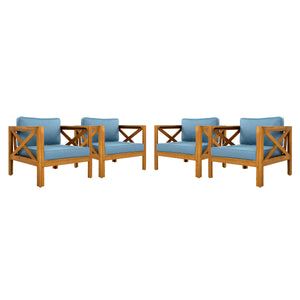 Outdoor Acacia Wood Club Wooden Armchair Set of 4